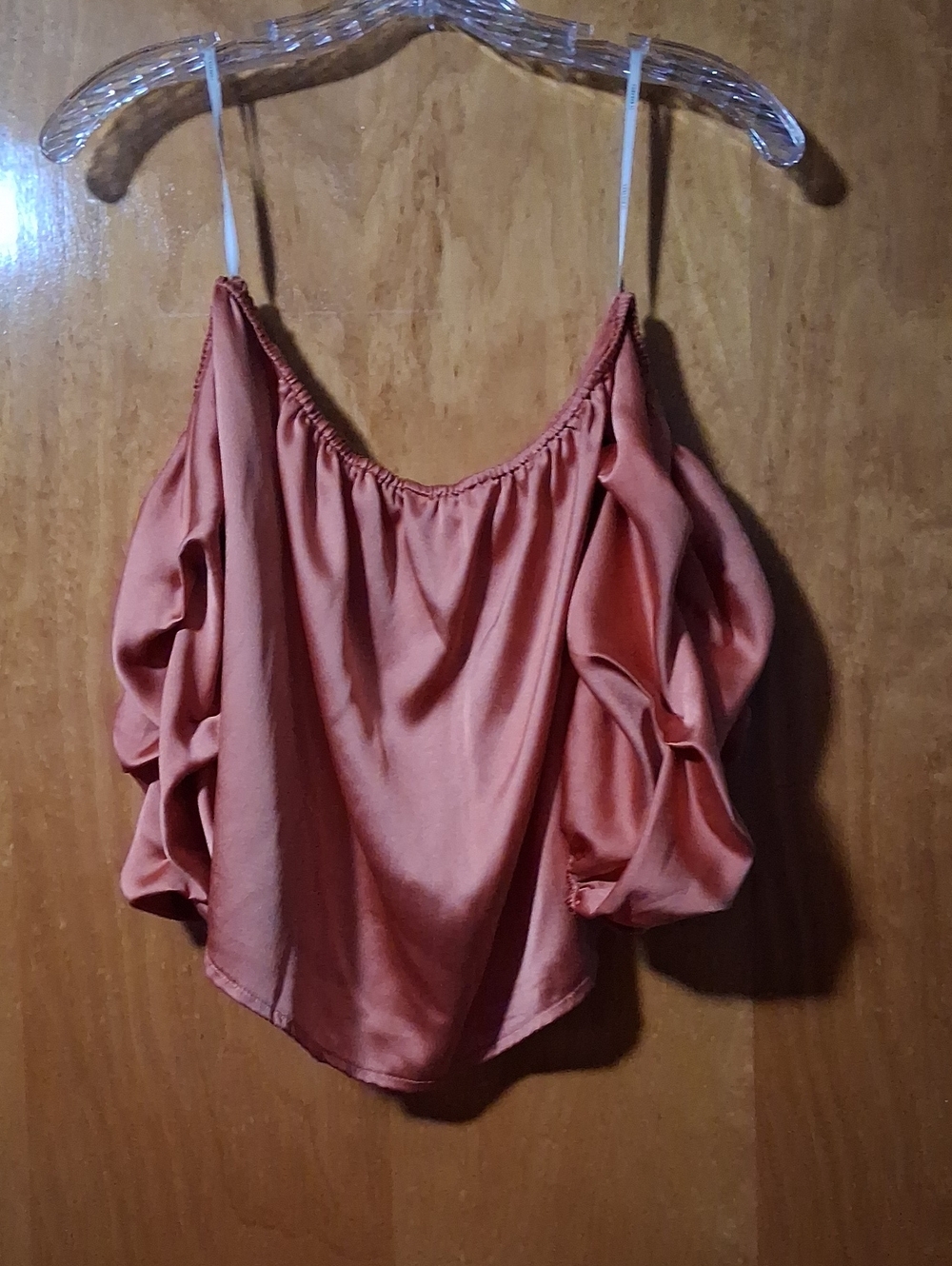 Women's Burnt Orange Off-Shoulder Satin Top M